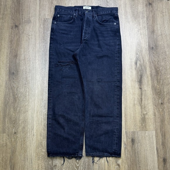 Agolde‎ Womens Black Gray 90's Crop High Rise Loose Straight Jeans Size 29(34) - Picture 1 of 7